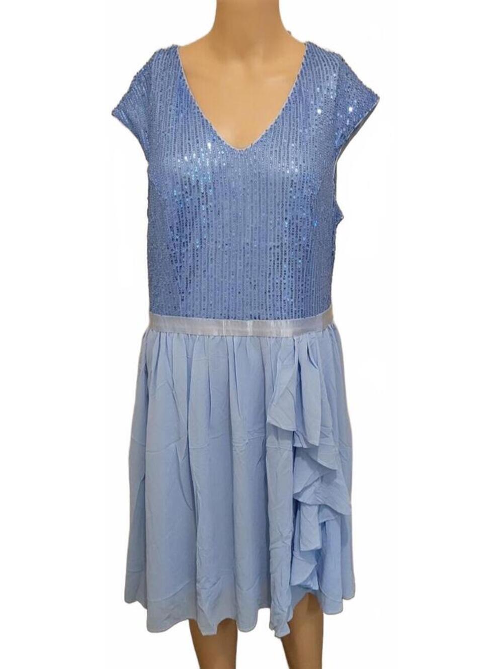 Wedtrend Light Blue Sequin Ruffle Plus Size Women's Dress 2XL